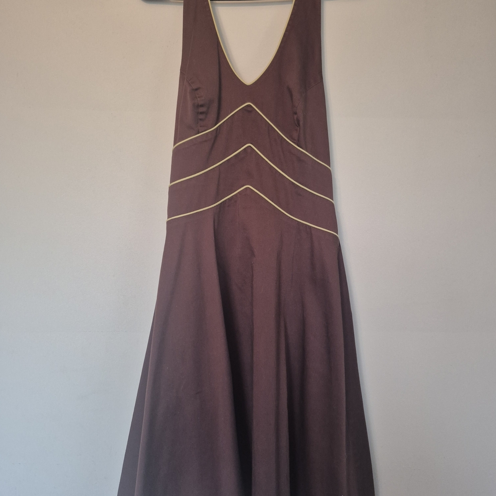 AGB Brown Backless Dress with Gold Accents